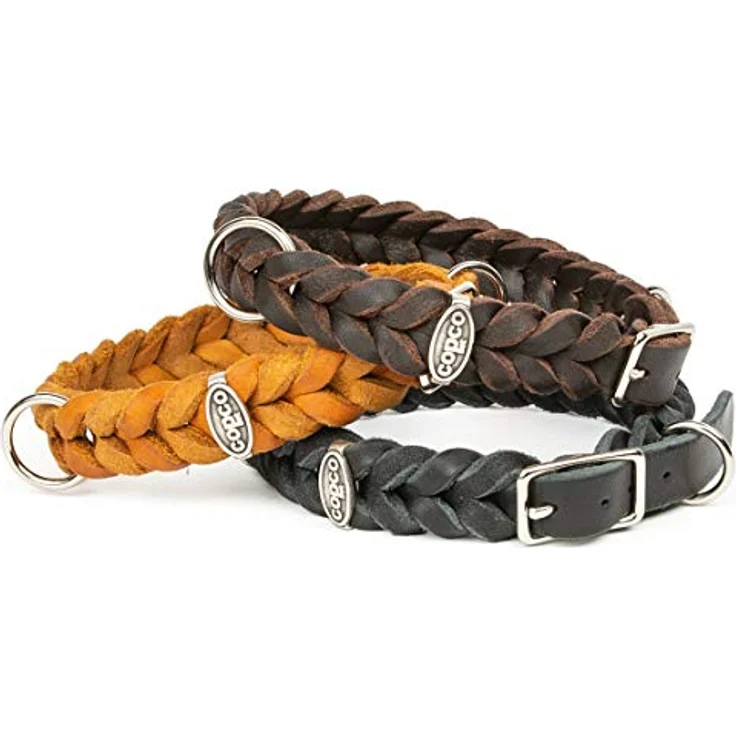 Fettleder-Halsband geflochten mit Dornschließe, geflochtenes Hundehalsband, Handarbeit aus Deutschland, hochwertiges Rindsleder (25-29 cm 15 mm verchromt, Braun) – Bild 4