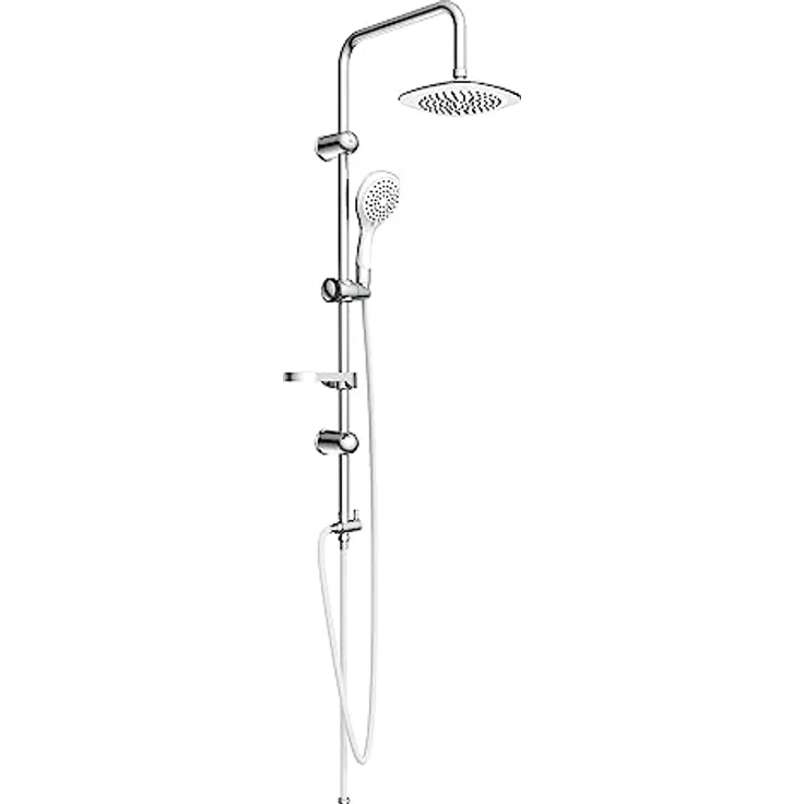 EISL Duschset DUSCHTRAUM Duschsäule mit großer Regendusche 200 x 200 mm und Handbrause, ideal zum Nachrüsten-Nutzung vorhandener Bohrlöcher komplettes Montageset Chrom/Weiß DXLD60087CS – Bild 1