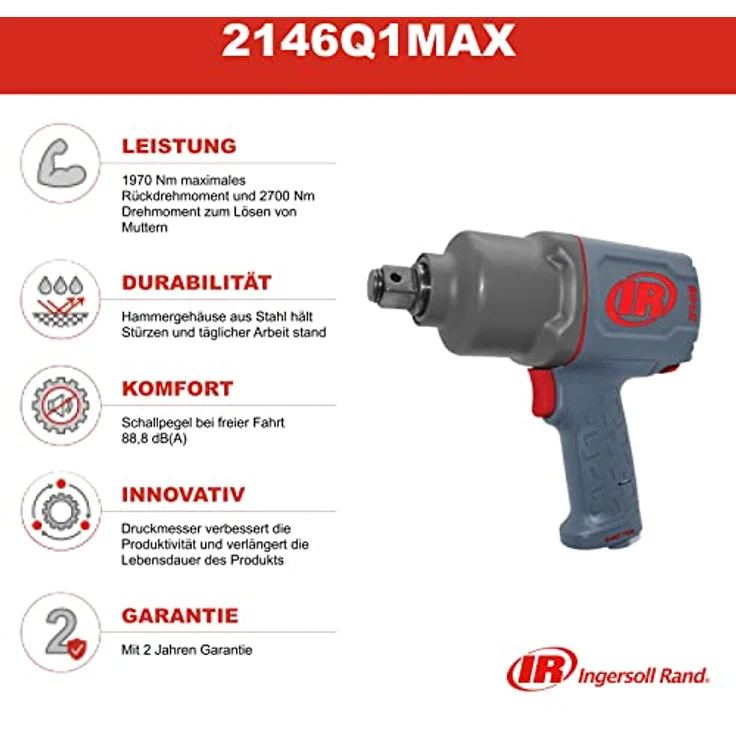 Ingersoll-Rand 2146Q1MAX Druckluft-Schlagschrauber 3/4 Zoll - 2.700 Nm maximales Drehmoment - Geräuscharm, mit Verbundsgehäuse – Bild 2