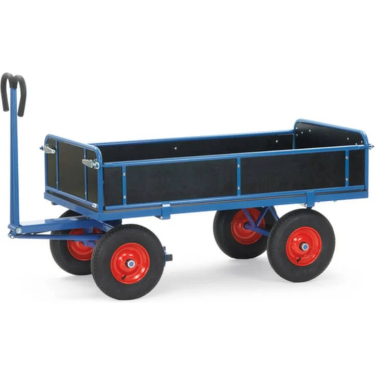 Fetra 6455L Handpritschenwagen, pulverbeschichteter Stahl, Traglast 1000 kg, rutschsichere Siebdruckplatte, Luftbereifung
