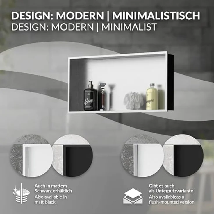 LuxeBath Duschwand Wandnische aus Edelstahl, Einbaulösung in Silber 60x30x10cm, optimierte Stauraumlösung mit 100% Dichtheit – Bild 3