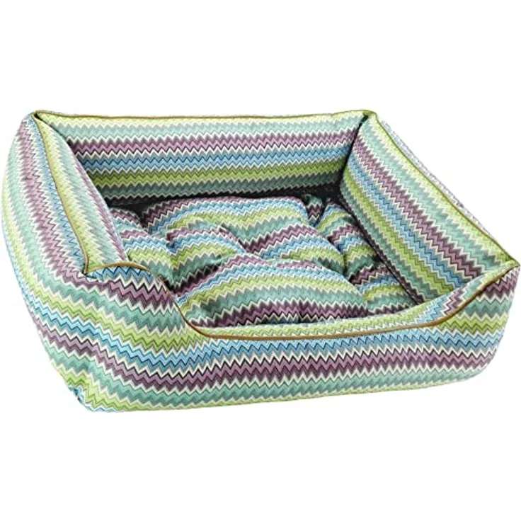 Dandy Dog Hundebett Zik Zak No. 1 - abziehbar Bezug und Füllung waschbar schwere kuschelige hochwertige Qualität Made in Germany - Größe M, Zick Zack Muster cognacfarben