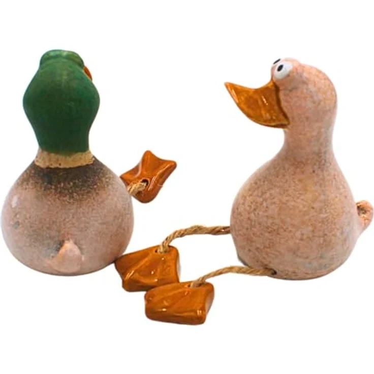 Dekohelden24 2er Set Kantenhocker Ente, Deko-Enten aus Steingut in Braun, Gartenfigur L/B/H 6 x 7 x 10 cm – Bild 4