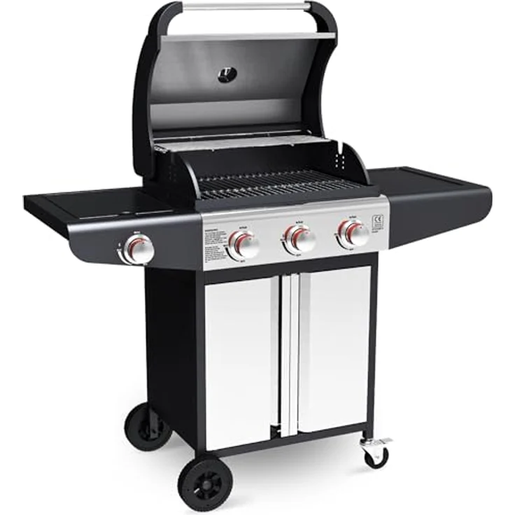 deluxe4home® Gasgrill BBQ Grillwagen mit Deckel I 3+1 Seitenbrenner XXL Grill Rollbar Seitenablage I inkl. Grillhandschuh und Grillthermometer I Rollgrill Standgrill – Bild 4