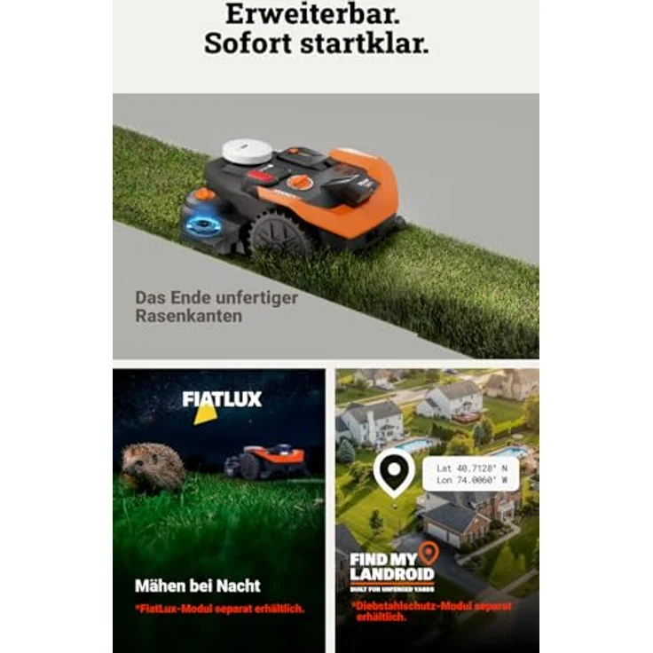 Worx Mähroboter M800 WR308E Landroid Vision Cloud, präzise Navigation, automatische Kartierung, für Rasenflächen bis 800 m² – Bild 8