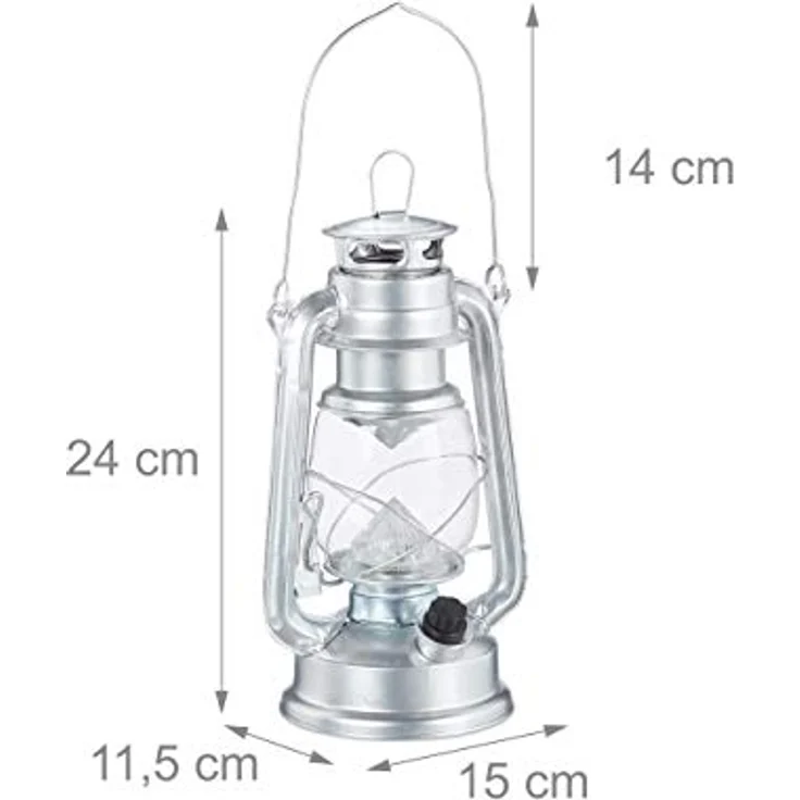 Relaxdays Sturmlaterne LED, Retro Sturmlampe als Fensterdeko oder elektrische Gartenlaterne, batteriebetrieben, Silber – Bild 4