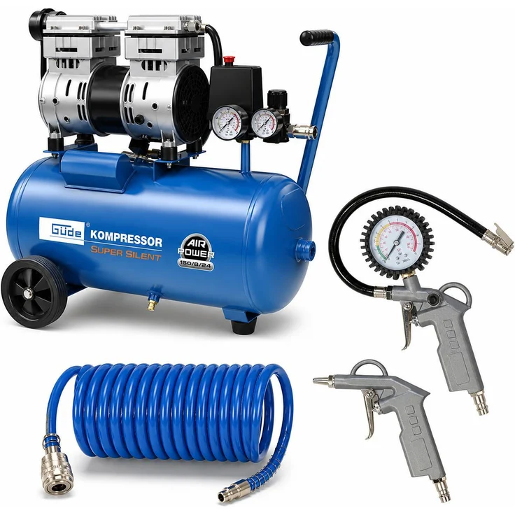 Güde Flüster Kompressor Airpower 150/8/24, 24L ölfrei, super leise mit nur 49 dB, wartungsfrei