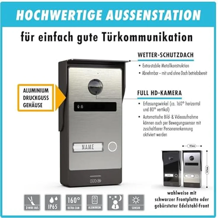 m-e ALLVISO Video Türsprechanlage, 2 Draht IP BUS, Aufputz mit 160° Weitwinkelkamera, 10" Monitor, Türöffner und Smartphone App für Einfamilienhäuser – Bild 5