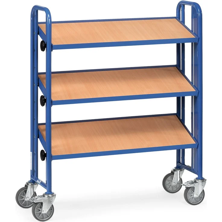 FETRA Transportwagen Montagewagen 2881, pulverbeschichtet blau RAL 5007, 3 Etagen, variabel einstellbar, Tragkraft 60 kg, stufenlose Neigung bis 35°