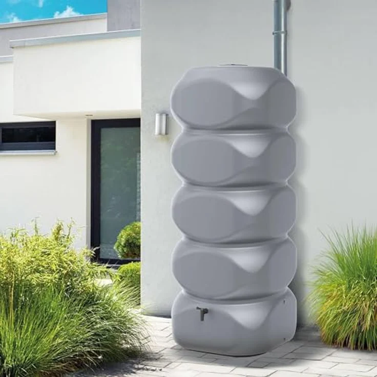 Arves Regenspeicher Gubo, 320 l Regenwasserbehälter in Grau mit 3 Gewindebohrungen für Wasseranschluss und Überlauf – Bild 2