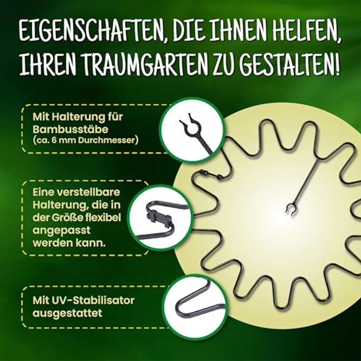 ARPON Staudenhalter rund, 20 Stück – Einstellbare Blumenstütze Ø 21,5 cm – Witterungsbeständig in Schwarz, ideal für Hortensien, Rosen und Sträucher – Bild 5