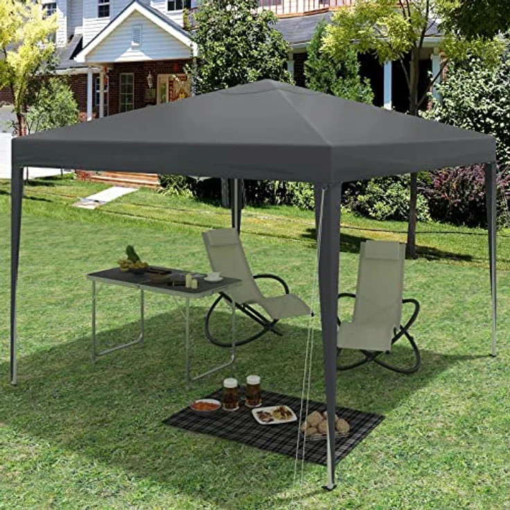 WOLTU Pavillon Pop-Up wasserdichter Faltpavillon Sonnenschutz Event Pavillon Gartenpavillon auf Terrasse Camping Festival Pagodenzelt aus Oxford Metallrahmen 3 x 3 m Anthrazit – Bild 3