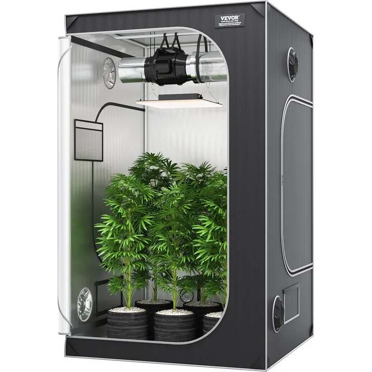 VEVOR Gewächshaus VEVOR Growbox 122x122x203cm Schwarz-Grau, Gewächshaus aus 22 mm Stahl-Rahmen mit verbesserten Lichtblockierungsdetails