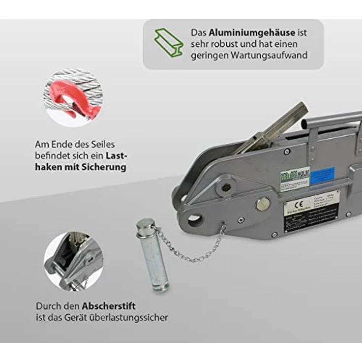TRUTZHOLM Forstseilwinde 3200kg, 20m Spezialseil, teleskopierbare Betätigungsstange mit gummiertem Handgriff, Aluminiumgehäuse – Bild 3