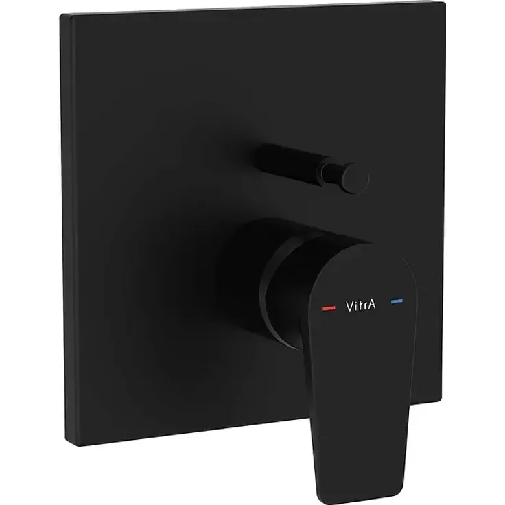 VitrA Flow Square UP-Badewannenarmatur, Unterputz Armatur mit stufenloser Kartusche, Schwarz Matt, Ausladung 90 mm