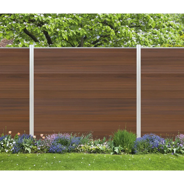Elephant WPC Sichtschutzzaun Roma Line, 4 x Zaunfeld teak, 5 x eloxierte Aluminium-Pfosten zum Einbetonieren, wetterfest und pflegeleicht