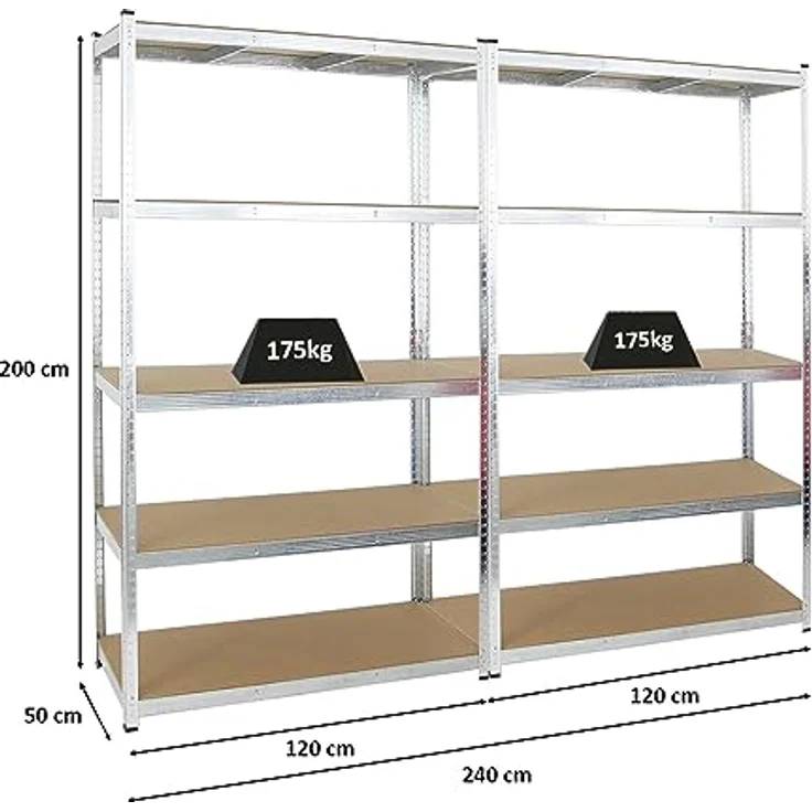 PROREGAL Kellerregal Gorilla 2X Spar-Set | 200x120x50cm | Fachlast 175kg | Verzinkt | Garagenregal Werkstattregal | 5 Jahre Garantie – Bild 2