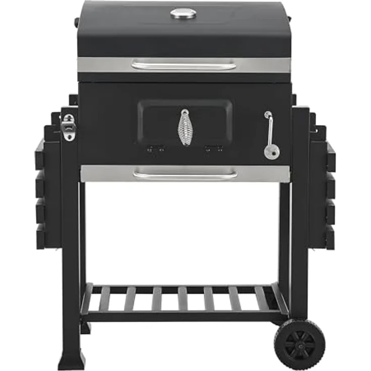 casa.pro Grillwagen 'Arnad' 105x135x47,5cm Schwarz, mit integriertem Deckelthermometer und höhenverstellbarem Holzkohlebehälter – Bild 7