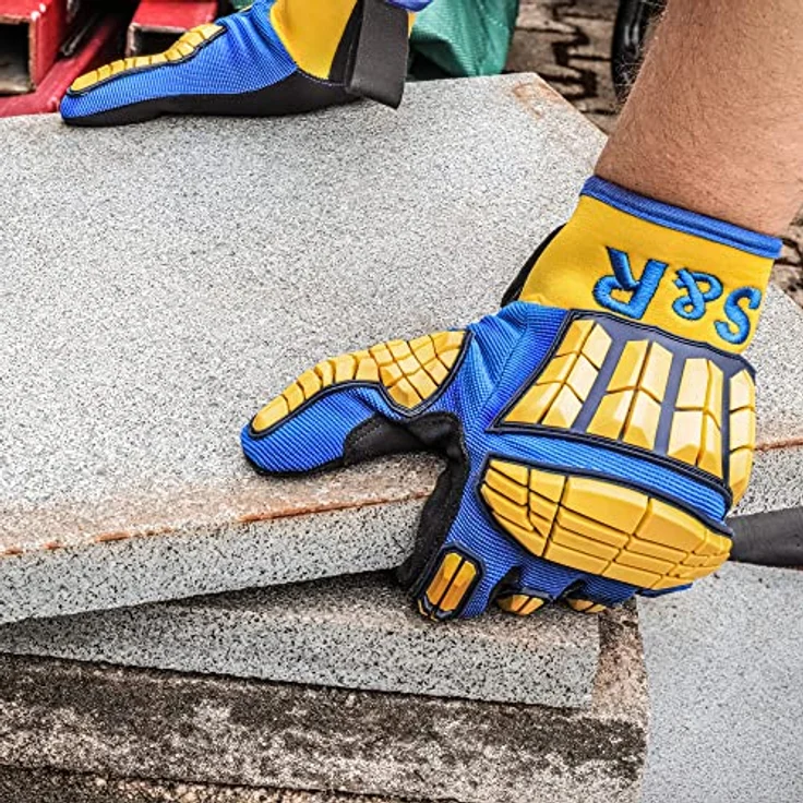 S&R Mechaniker Handschuhe mit flexiblen Protektoren, Gr.10, stoßdämpfender Knöchelschutz, reißfest, 1 Paar, schwarz – Bild 3