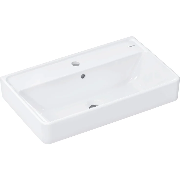 hansgrohe Xanuia Q Waschtisch Compact, Waschbecken mit Hahnloch und Überlauf, 650x390mm, weiss, inkl. Schalldämmmatte