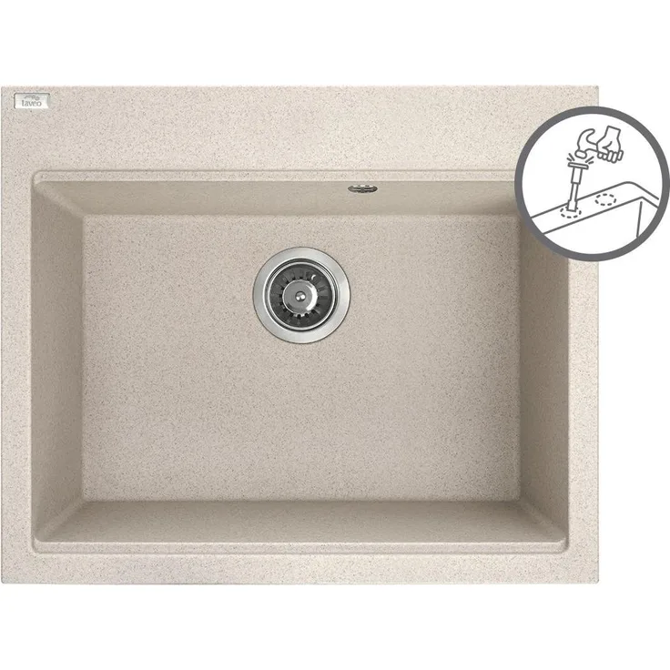 Kuchinox TAU jednodřez, Granitspüle in Beige, 1-Kammer mit Space-Saving-Siphon und hitzebeständig bis 250 °C