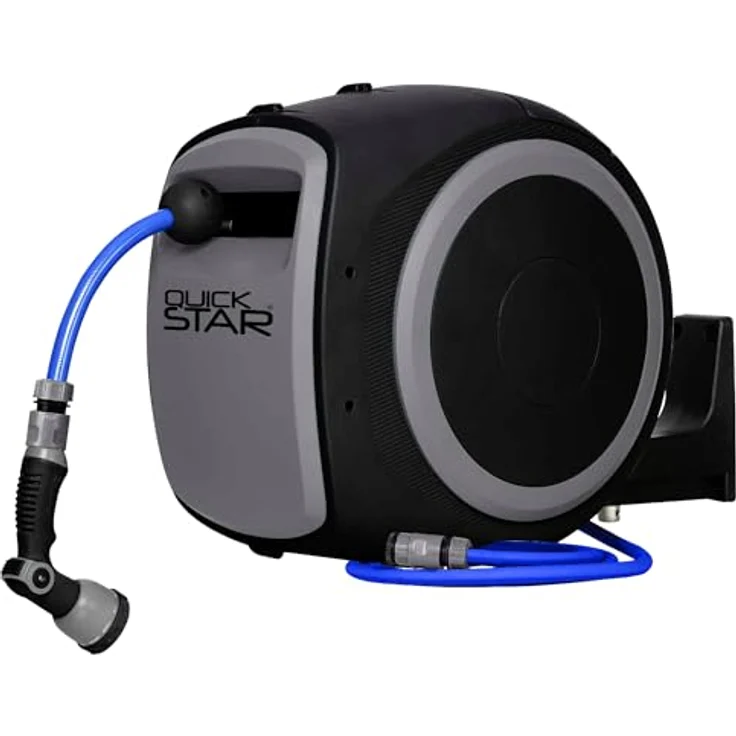 Quick Star Schlauchtrommel Pro, 40 m Wasserschlauch mit automatischer Aufrolltechnik und 180° Schwenkfunktion – Bild 1