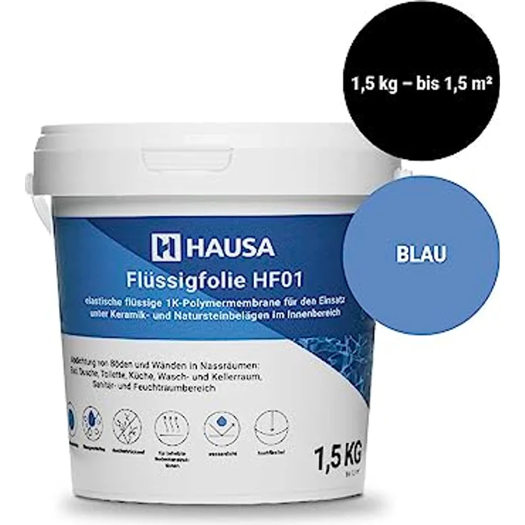 HAUSA Flüssigfolie HF01, Dichtmasse für Bad und Küche, 1,5kg (1,5m²), blau, absolut wasserdicht, lösemittelfrei, elastische Abdichtung unter Fliesen – Bild 5