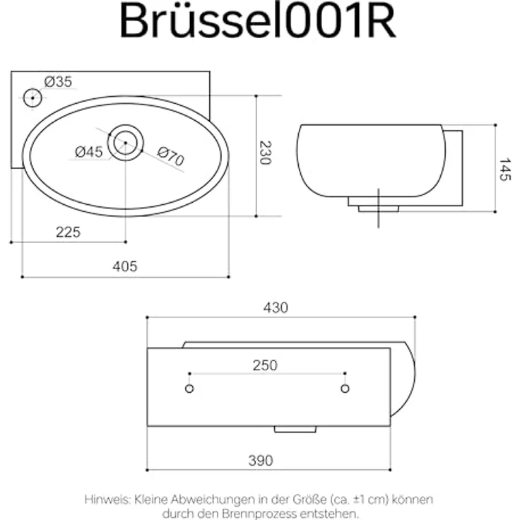 Mai & Mai Aufsatzwaschbecken Hängewaschbecken aus Keramik mit Nano-Beschichtung, Br001R, rechteckige Form, weiß - Preisvergleich – Bild 8