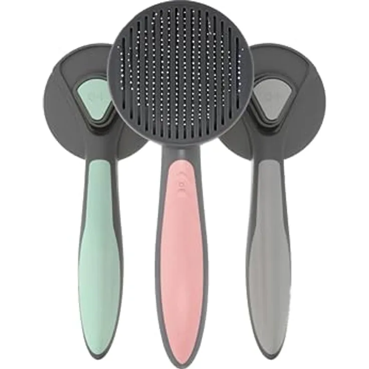 Katzenbürste, Hundebürste, Haustierbürste für Katzen und Hunde mit kurzen, mittleren und Langen Haaren, selbstreinigend per Knopfdruck, abwaschbar, Katzenkamm, sehr robust (Pink)
