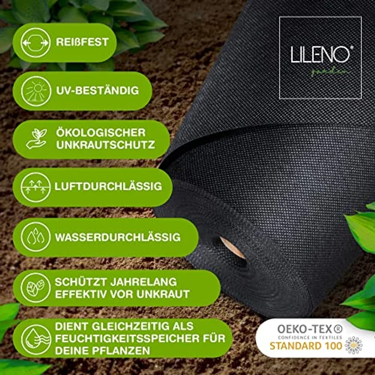 LILENO HOME Unkrautvlies 25m² - Wasserdurchlässiges, reißfestes Gartenvlies, UV-beständig, 50 g/qm, 1m x 25m, für nachhaltigen Unkrautschutz – Bild 3