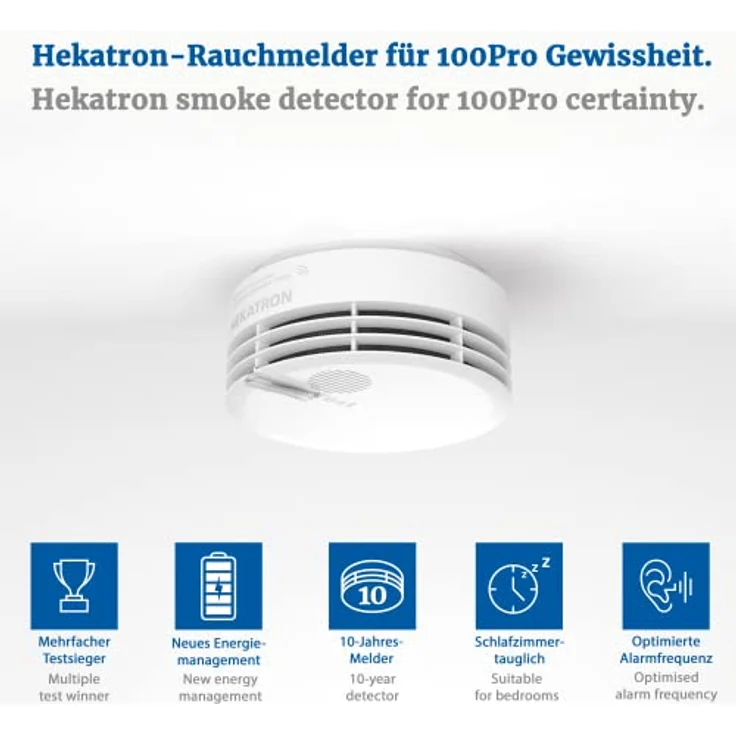 Hekatron Rauchmelder Genius Plus Edition 2021 – mit 10 Jahre Batterie – inkl. 2 x Klebepad – App-unterstützt – Rauchwarnmelder weiß – mehrsprachig – 2 Stück – Bild 3