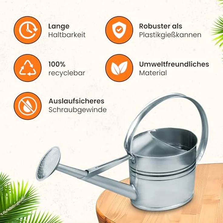 hrb Gießkanne Zinkgießkanne 10 L, feuerverzinkt, langlebige Metallgießkanne Kanne, aufschraubbarer Ausguss, silber – Bild 4