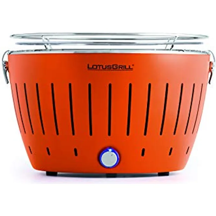 LotusGrill Classic (Mandarinenorange) der raucharme Holzkohlegrill/Tischgrill mit USB-Anschluß in verschiedenen fröhlichen Farben. Garantiert Immer die neueste Technik