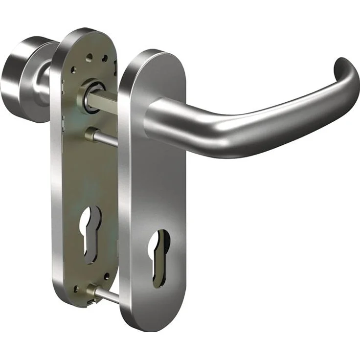 Ogro Feuerschutzgarnitur 8999/3020/7051K, Türgriff + Türgarnitur aus Aluminium, für Türstärke 38-63 mm, DIN links/rechts, Vierkant 9 mm