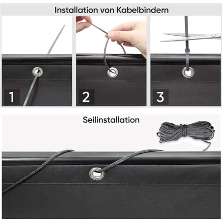 Balkonsichtschutz Balkonbespannung 100% Polyester Sichtschutz Balkonabdeckung Schwarz, 75 x 300cm – Bild 5
