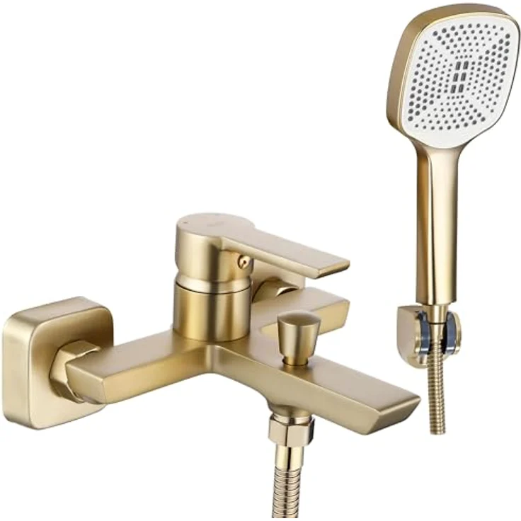 wohnwerk.idee Badewannenarmatur Argus, Wannenarmatur in Gold Matt und Schwarz mit polierter Oberfläche, ergonomischer Hebel und integrierter Umsteller – Bild 1