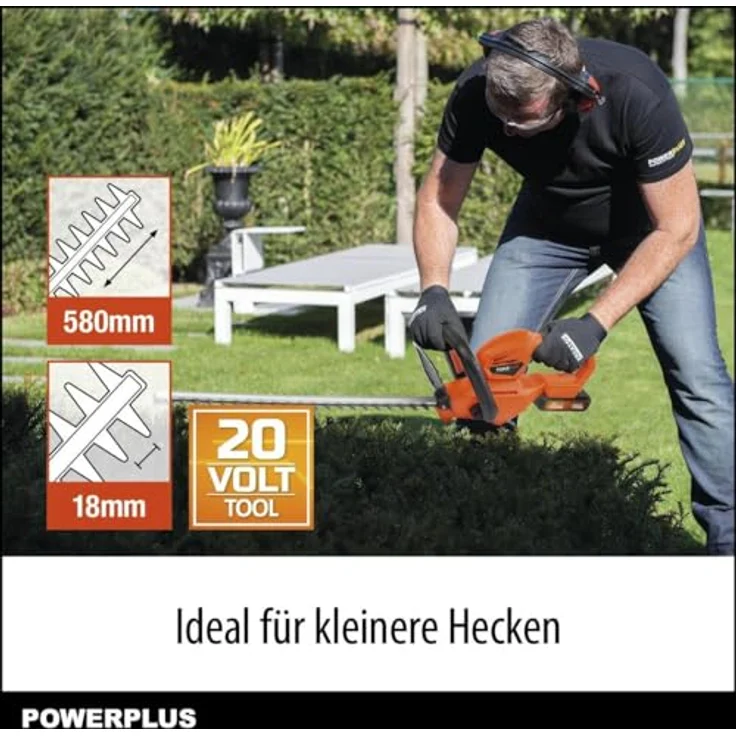 POWER plus Dual Power Akku-Heckenschere POWDPG7531-20 V, 580 mm Klinge, 18 mm Abstand, komfortabler Griff, ideal für kleine Hecken, umweltfreundlich, ohne Batterie und Ladegerät – Bild 4