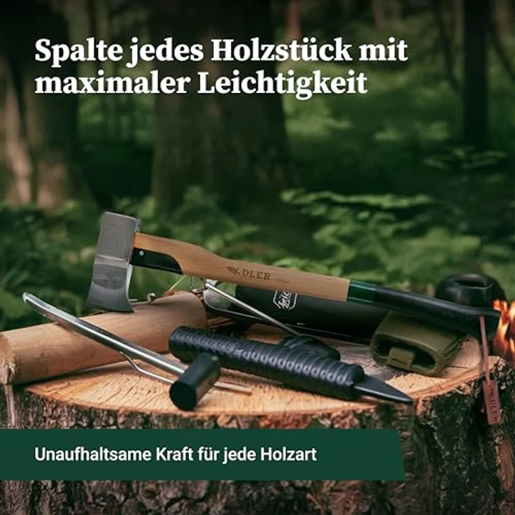 Adler Super Spalter Axt inkl. Lederschutz: Robuste Holzaxt zum Holz spalten, C60-Stahlkopf, 80 cm Hickory-Stiel, Rot/schwarz, 2,8 kg – Bild 3