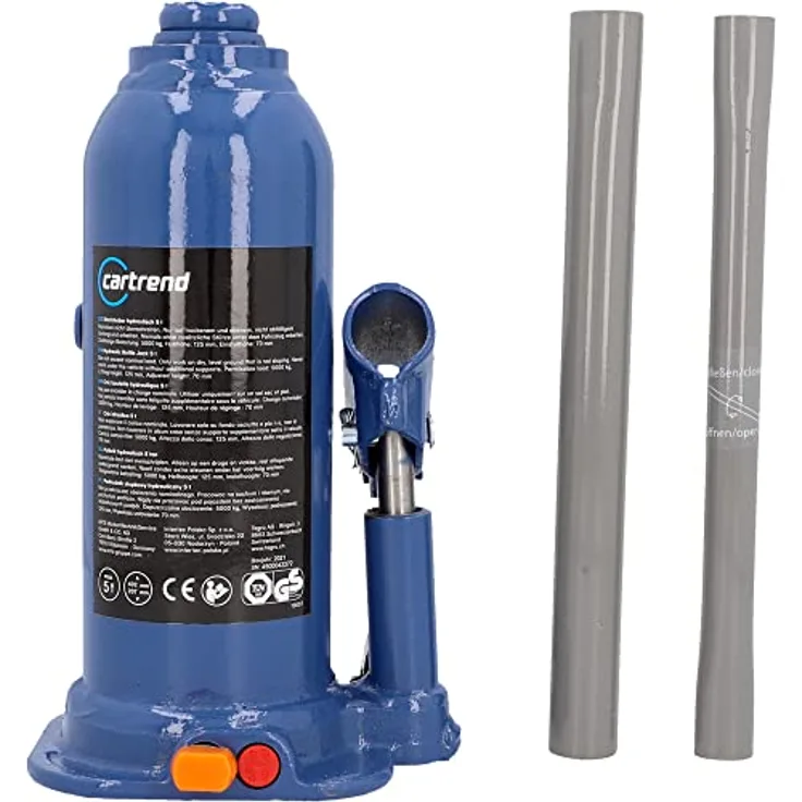 cartrend hydraulischer Wagenheber, Stockwagenheber, Stempel-Wagenheber, Tragkraft bis 5000 kg, gefertigt aus Qualitätsstahl