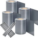 Juskys PVC Sichtschutzstreifen Doppelstabmatten Zaun 4er Set , 4 Rollen á 35m x 19cm , Befestigungsclips , Zaunfolie Sichtschutz Windschutz hellgrau