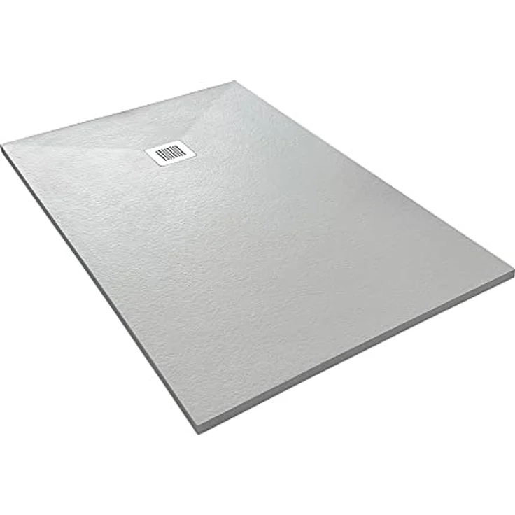 VERONI Duschwanne Kompositstein flach 140 x 90 x 3 cm, Schiefer-Muster, Weiß, rutschhemmend und antibakteriell – Bild 1