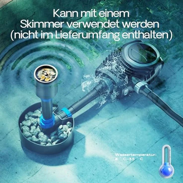 SunSun NEO-10000 SuperECO Teichpumpe, 10.000 l/h, 80 W, energiesparende Filter-, Bachlauf- und Skimmerpumpe für Gartenteiche – Bild 5