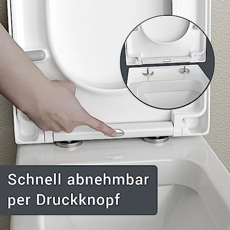 Bernstein WC Sitz U1002, Weiß glänzend, D Form 46 x 36 x 5 cm, Softclose, antibakterieller Duroplast, Take Off Mechanik, einfache Montage, Ersatzdeckel – Bild 2