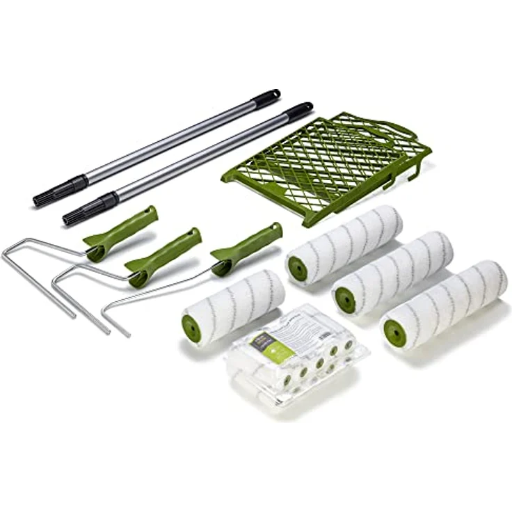 Colorus Maler-Set 21 tlg | Farbroller 25 cm, 18 cm, 10 cm | Farbwalzen-Bügel, Abstreifgitter 26 x 30 cm | Maler-Teleskopstange 0,80-1,30 m | Malerset – Bild 2