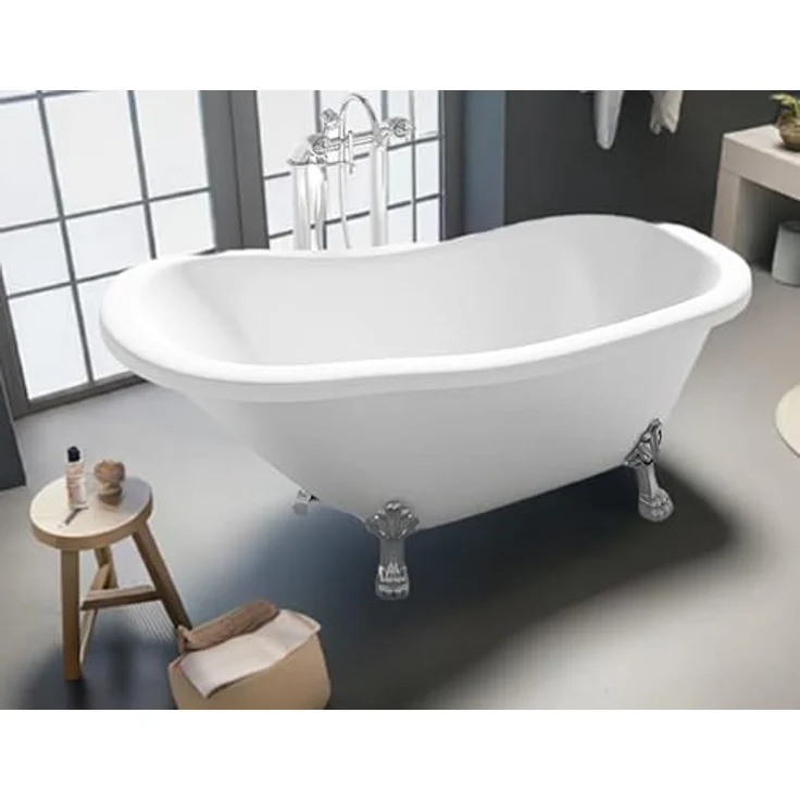 Jet-Line Design Badewanne QUEEN 170x80 cm, freistehend, weiß mit Klauenfüßen – Bild 3