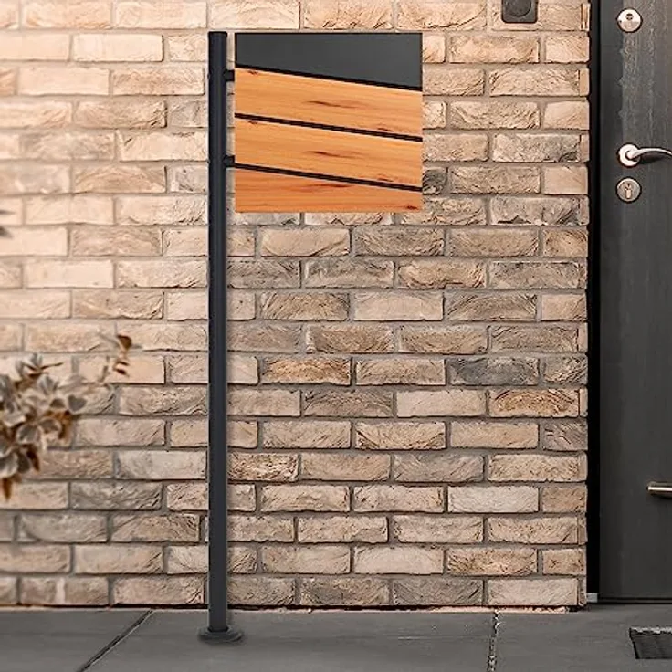 ECD Germany Standbriefkasten mit Zeitungsfach, Design Briefkasten mit Pfosten, Briefkastenanlage, Briefkastenständer 120 cm Anthrazit Edelstahl, Postkasten Anthrazit Holzoptik Stahl 37 x 36,5 x 11 cm