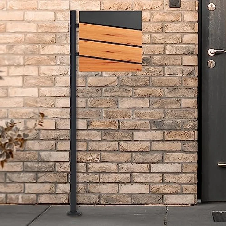 ECD Germany Standbriefkasten mit Zeitungsfach, Design Briefkasten mit Pfosten, Briefkastenanlage, Briefkastenständer 120 cm Anthrazit Edelstahl, Postkasten Anthrazit Holzoptik Stahl 37 x 36,5 x 11 cm – Bild 1