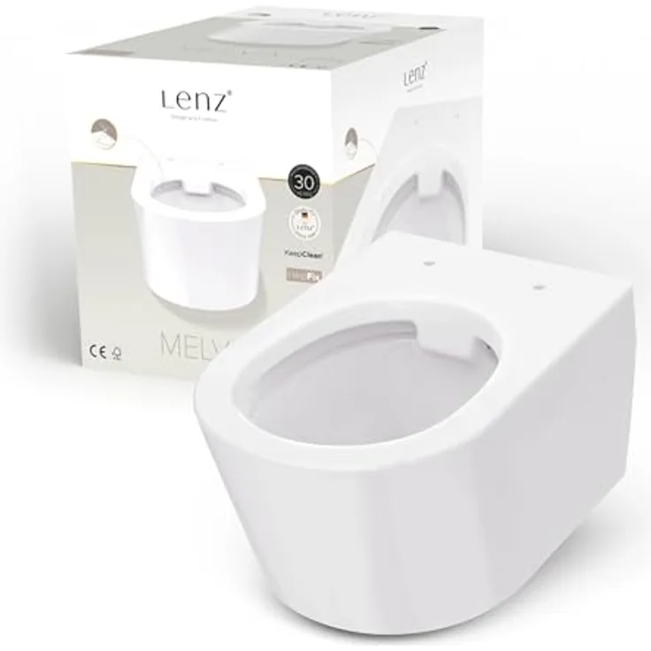 Lenz Tiefspül-WC MELVA, wandhängend, waagerechter Abgang, innovative HelpFix Montagehilfe, weiß
