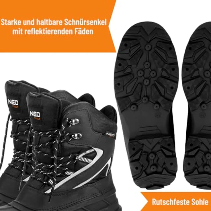 NEO TOOLS Herren-Schneestiefel 43, isoliert, rutschfest, mit Reflektoren, ökologisches Leder und TPR-Gummi – Bild 5