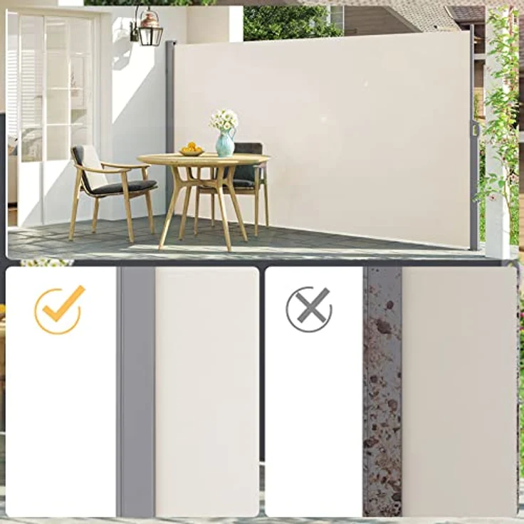LARMNEE Seitenmarkise, ausziehbar 160 x 450 cm, rostbeständig, Wind- und Sonnenschutz, blickdicht, für Balkon und Terrasse, Beige EBE1645TBP02 – Bild 5